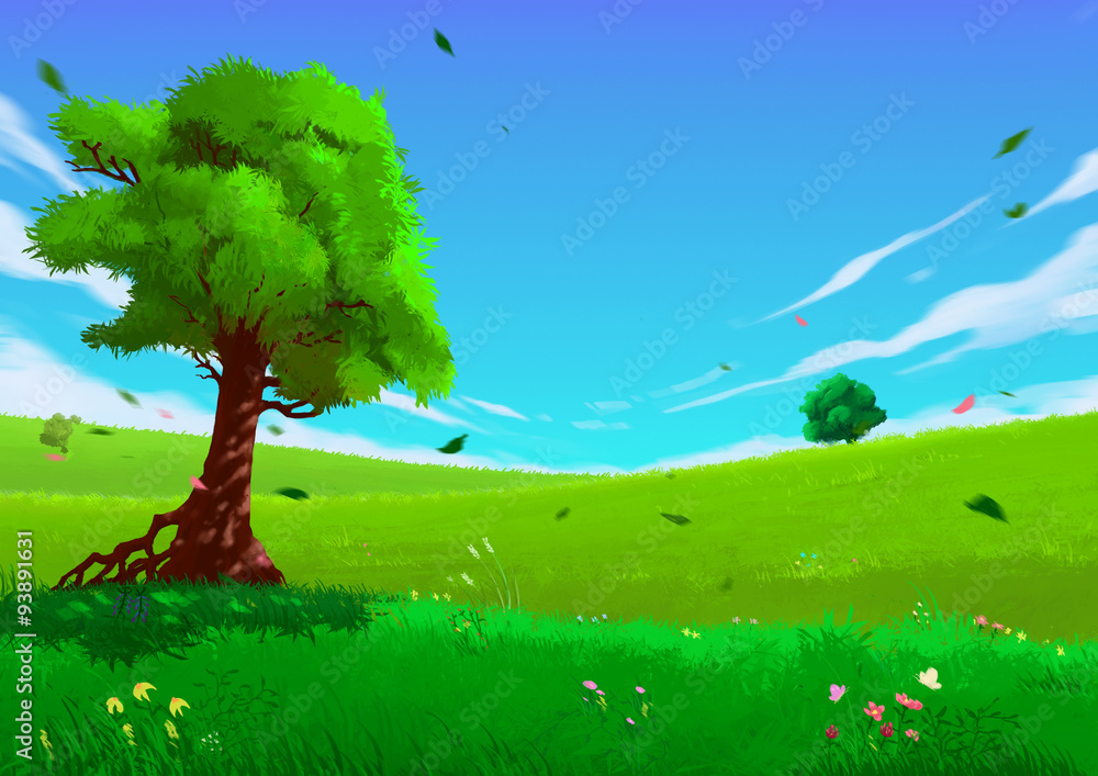 Illustration: The Spring. Fantastic Cartoon Style Scene Wallpaper Background  Design with Story. Stock Illustration | Adobe Stock