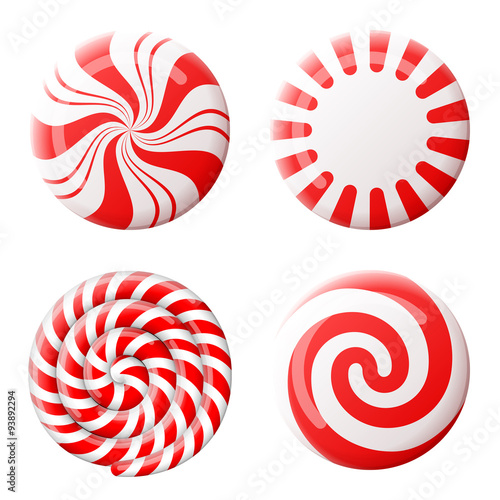 Christmas round candy set. Peppermint candies without wrapper photo
