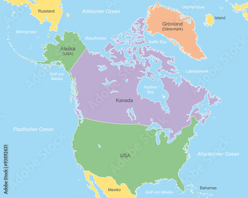 Nordamerika in Farbe (mit Beschriftung)