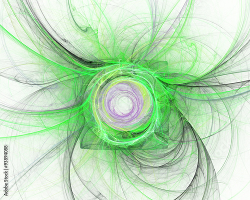 Abstract fractal design. Green spiral star on white.