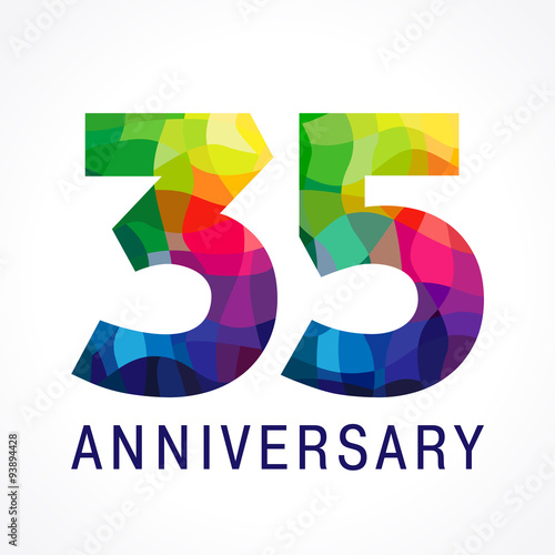 35 anniversary color logo. The bright faceted logotype of 35th birthday.