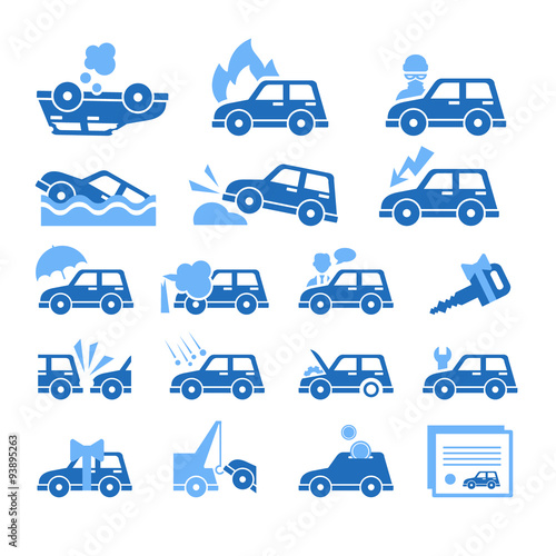 Car Insurance Icons Set. Vector Illustration in Flat Style