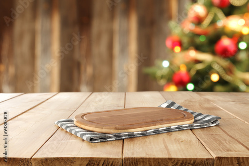 wooden desk and xmas tree 