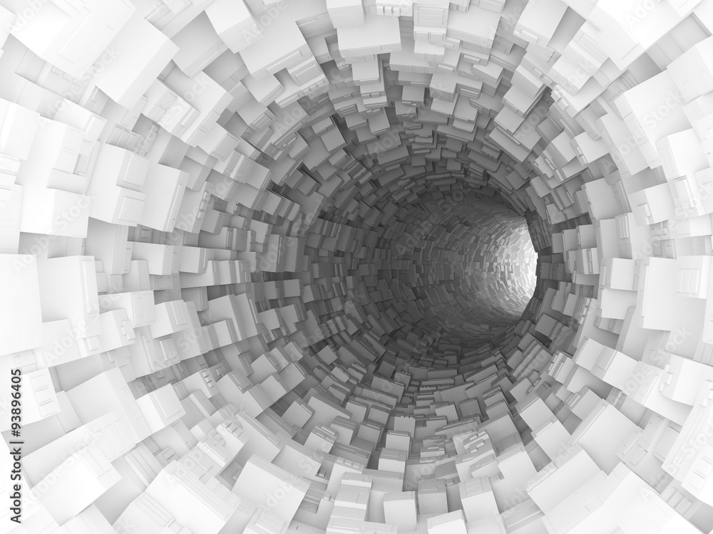Digital 3d illustration, white bent tunnel