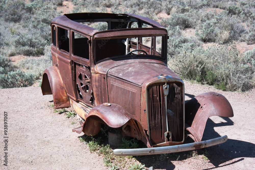 Rusted Car in Petrified Forest National Park in Arizona, USA