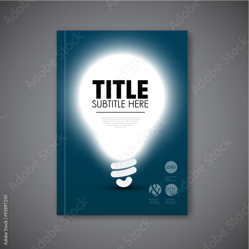 Vector book cover template with shining bulb