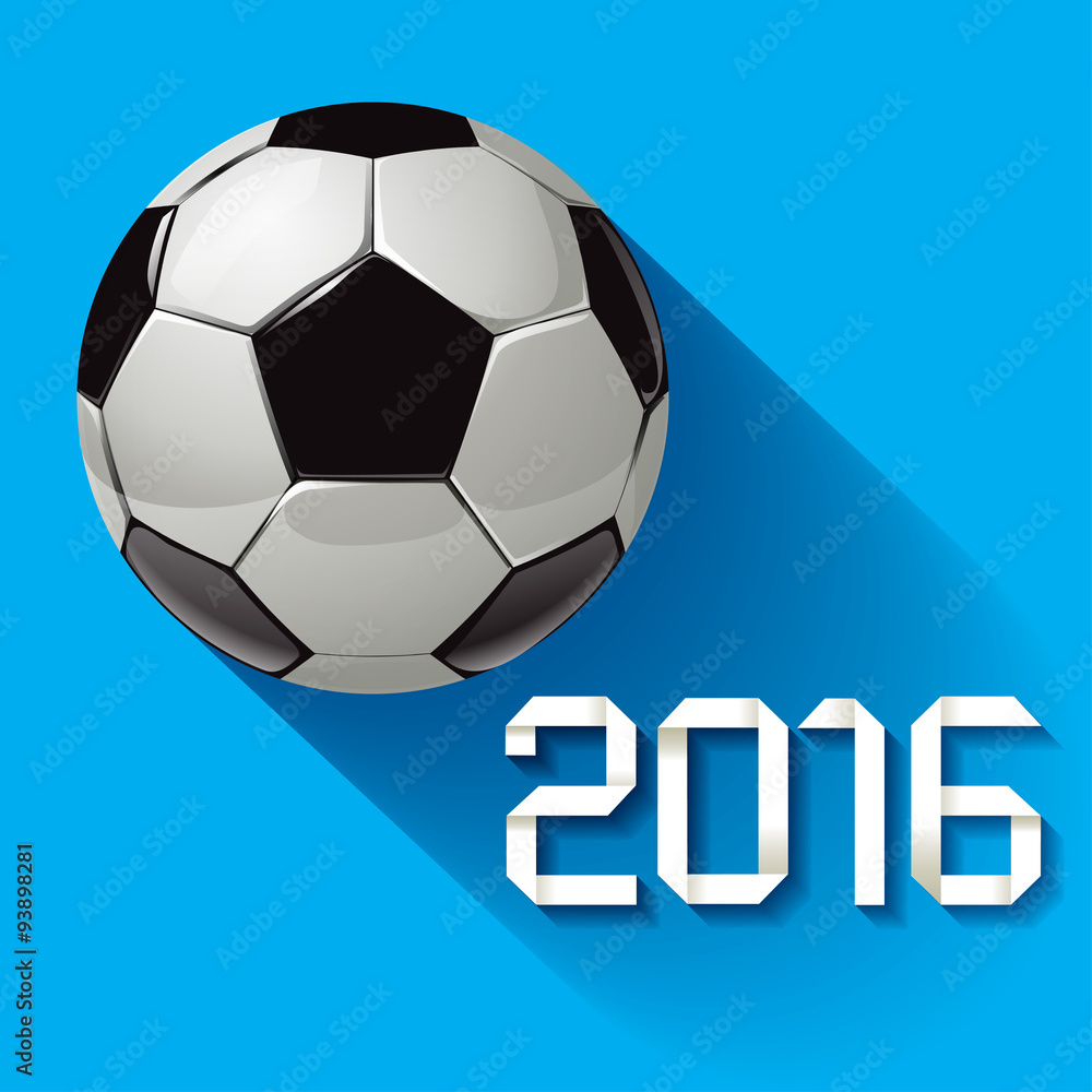 Soccer ball 2016 with long shadow on a blue background. Soccer ball 2016 with long shadow on a blue background.
