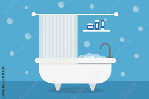 Flat design illustration of bathroom. Flat design room interior.