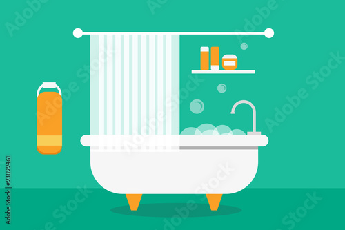 Flat design illustration of bathroom. Flat design room interior.