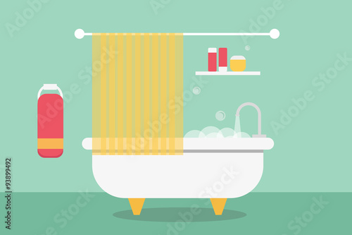 Flat design illustration of bathroom. Flat design room interior.