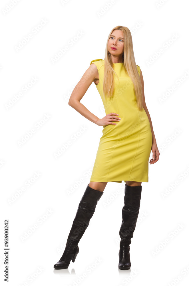 Pretty fair girl in yellow dress isolated on white Pretty fair girl in yellow dress isolated on white