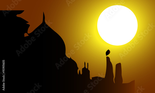 Beautiful vector abstract for Incredible India illustration with Taj and Sun set background.