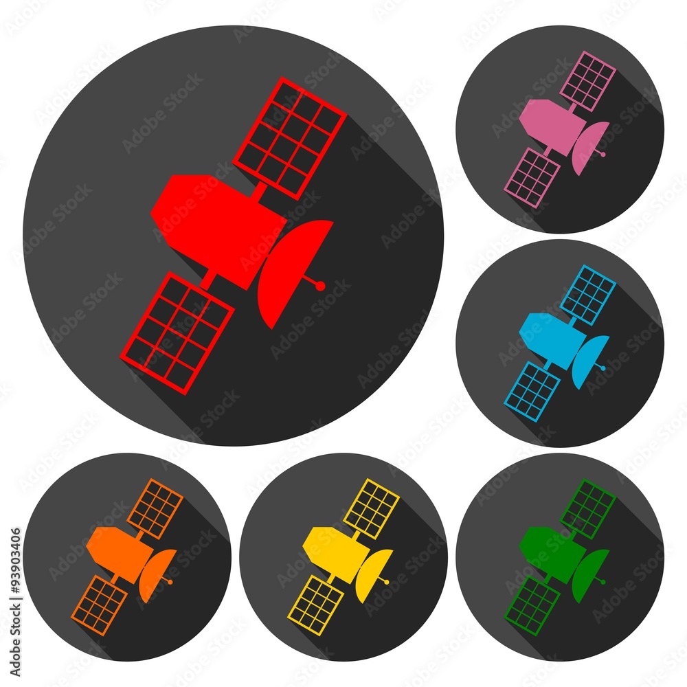 Satellite icons set with long shadow Satellite icons set with long shadow
