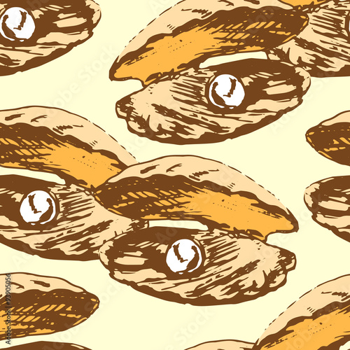 Seamless background with pearl oyster