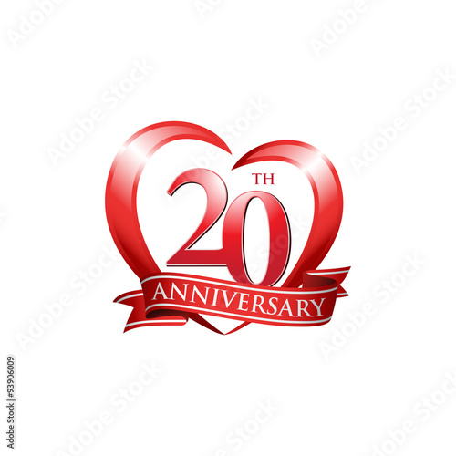 20th anniversary logo red heart ribbon