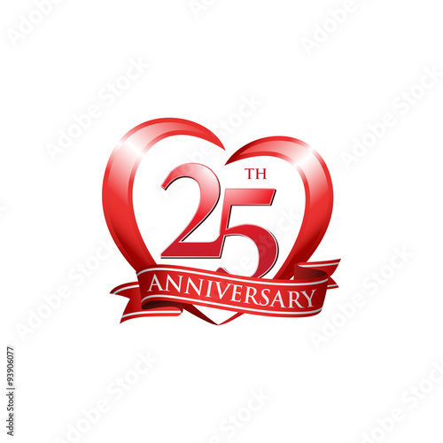 25th anniversary logo red heart ribbon