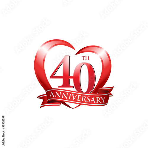 40th anniversary logo red heart ribbon