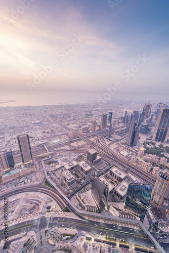 Panorama of night Dubai during sandstorm