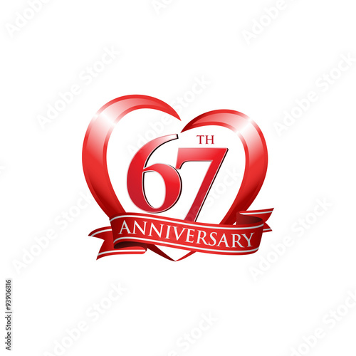 67th anniversary logo red heart ribbon