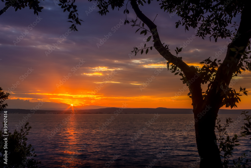 Sunset in Kukljica in Croatia, view on the seashore. Sunset in Kukljica in Croatia, view on the seashore.
