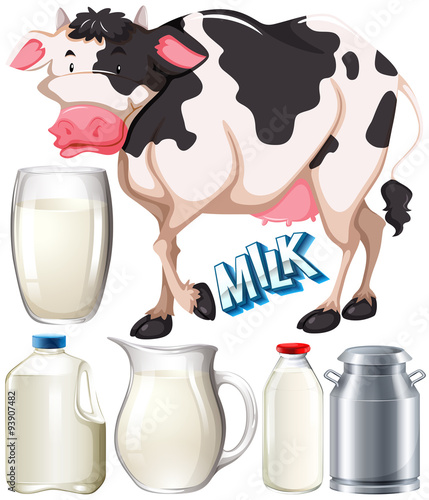 Dairy products with cow and fresh milk