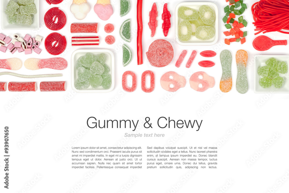 Naklejka premium jelly candies on white background