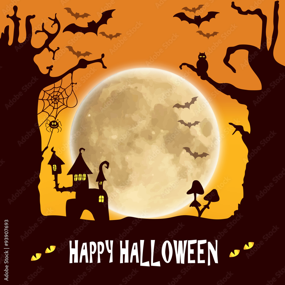 Happy Halloween template invitation card on a background of fore