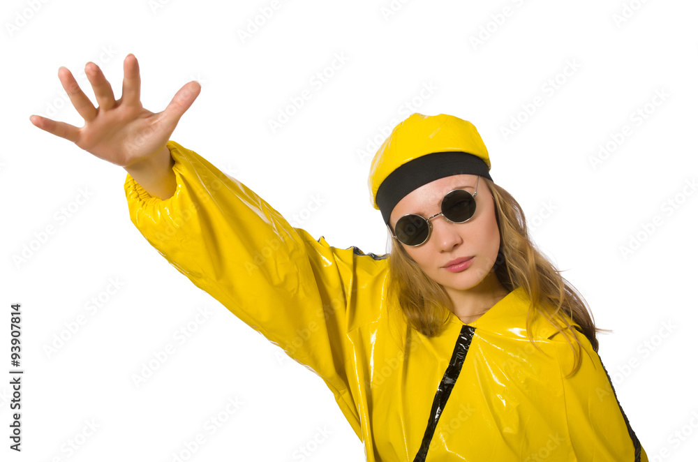 Woman in yellow suit isolated on white Woman in yellow suit isolated on white