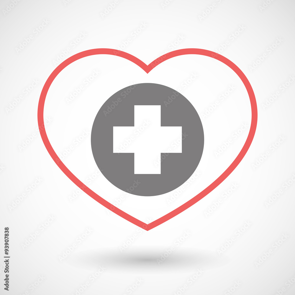 Line heart icon with a round pharmacy sign Line heart icon with a round pharmacy sign