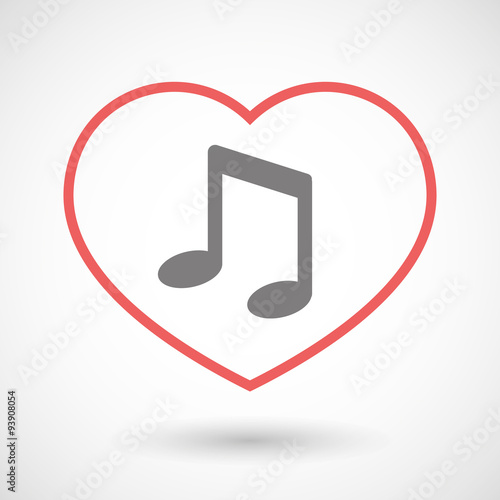 Line heart icon with a note music