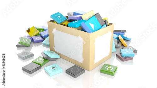 Carton box with beveled square apps, isolated on white background.
