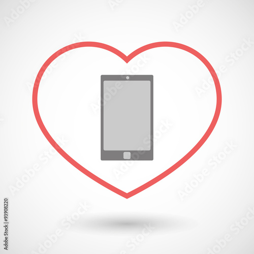 Line heart icon with a smart phone