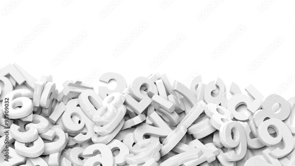 Numbers fell down in a pile with copy-space, isolated on white background. Numbers fell down in a pile with copy-space, isolated on white background.