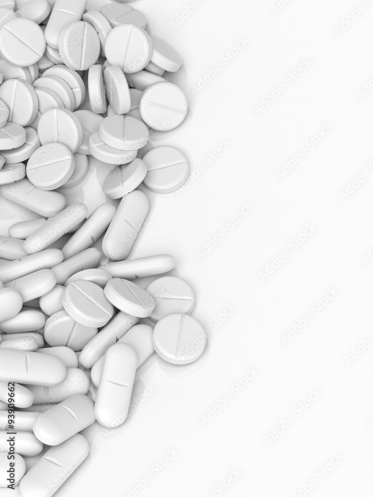 White tablets and caplets, isolated on white background. White tablets and caplets, isolated on white background.