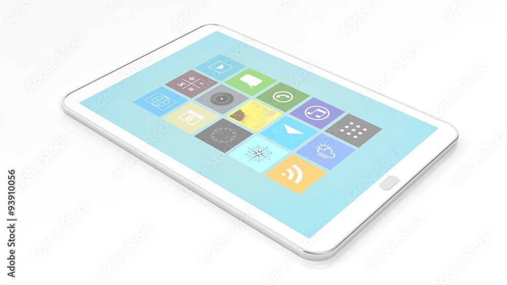 Tablet with square apps, isolated on white background. Tablet with square apps, isolated on white background.