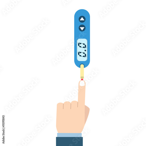 Home glucometer with hand. Flat stle vector illustration.