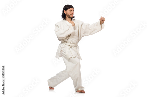 Karate fighter isolated on white