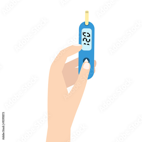 Home glucometer with hand. Flat stle vector illustration.