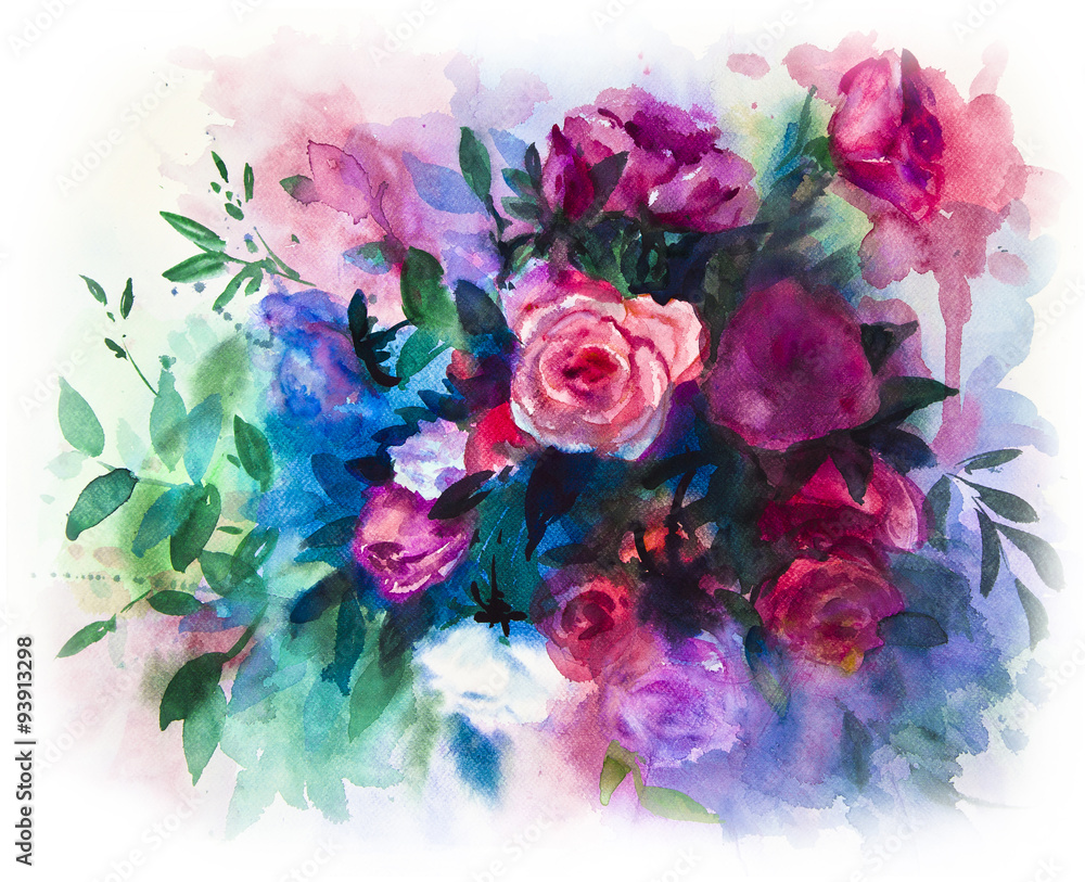 watercolors rose bouquet