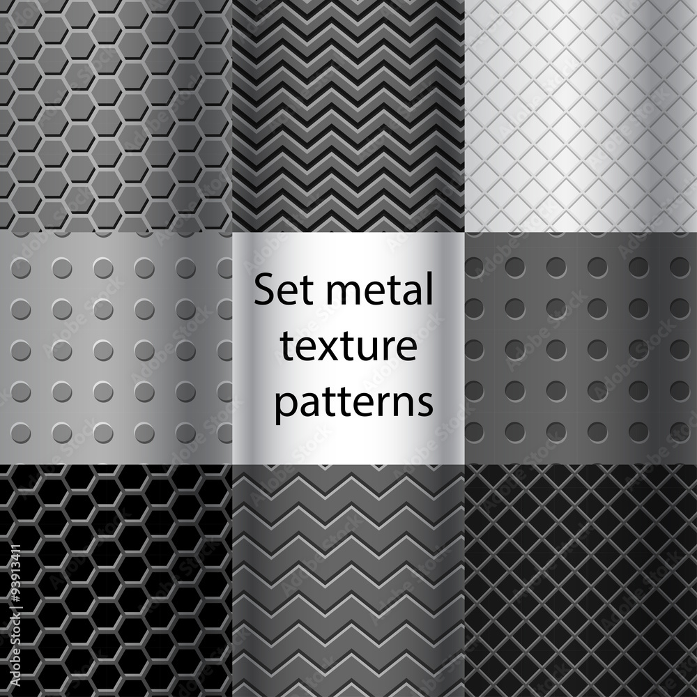 Set of metal texture seamless patterns. Vector illustration. swatches ...