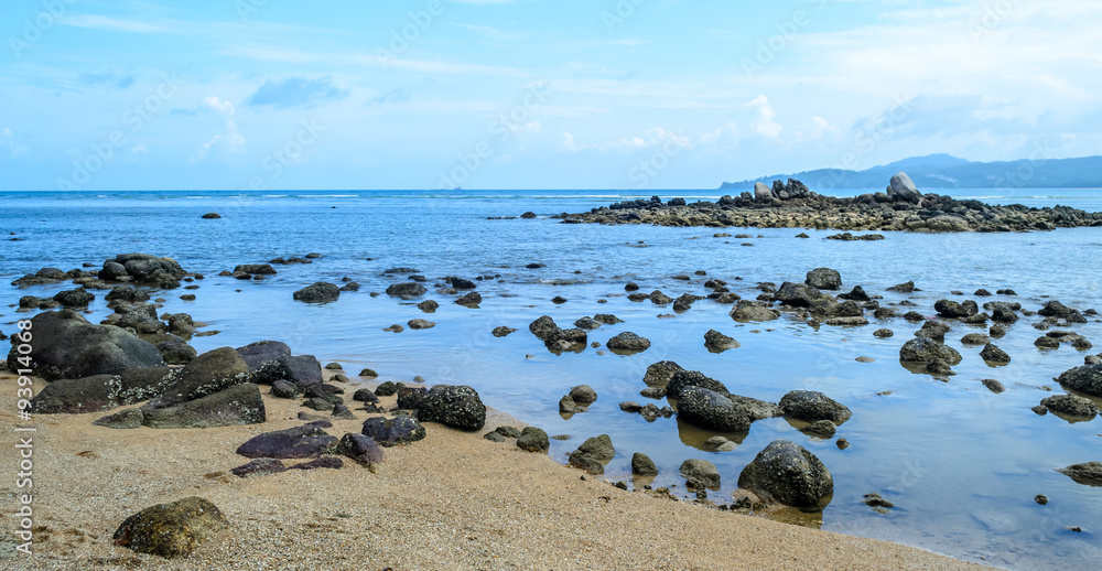 Sand and blue sky with beautiful clouds tropical sea