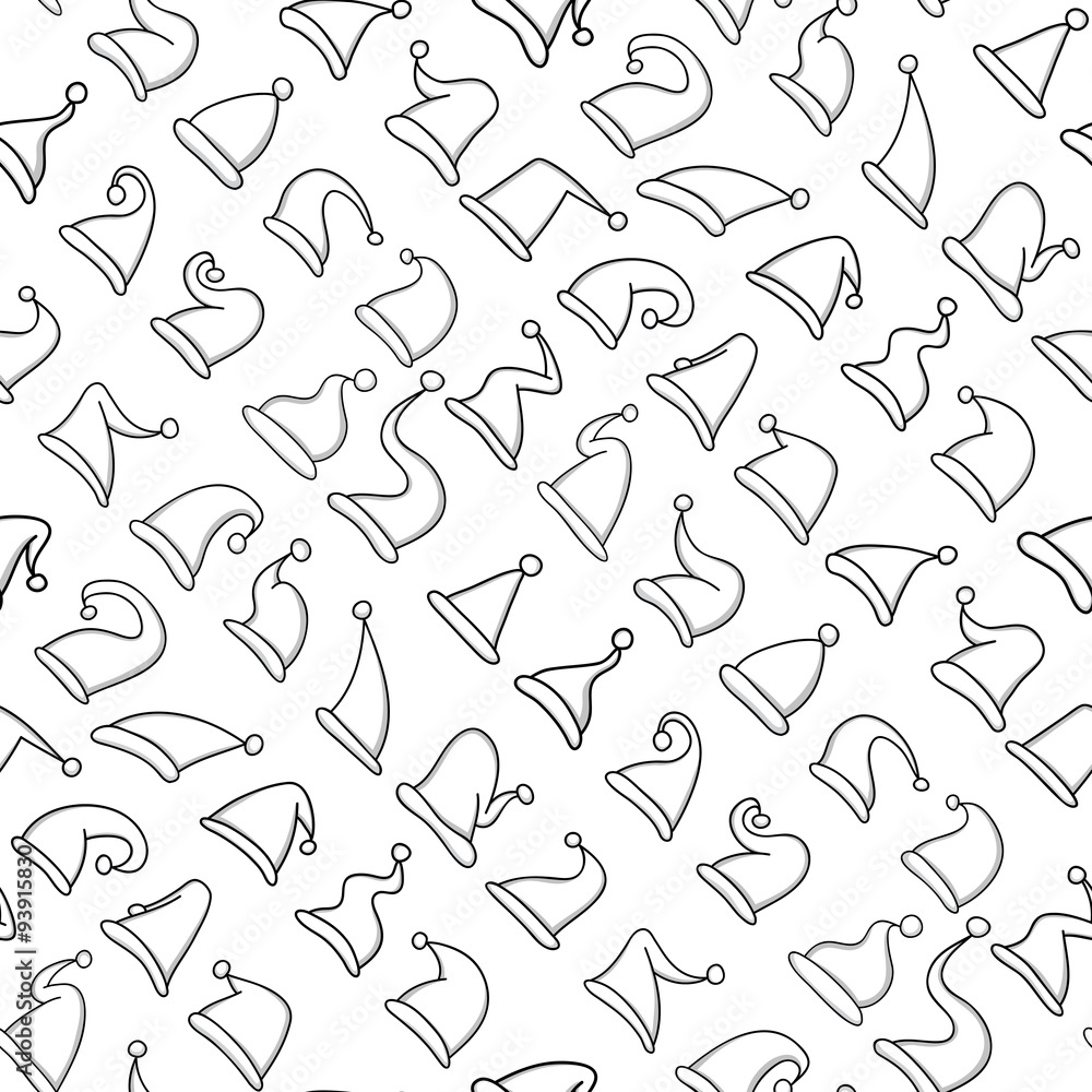 Hand drawn Santa hats. Seamless pattern.
Hand drawn Santa hats. Seamless pattern.