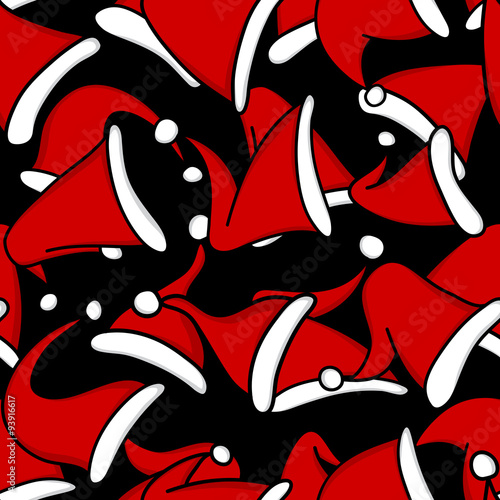 Hand drawn Santa hats. Seamless pattern.