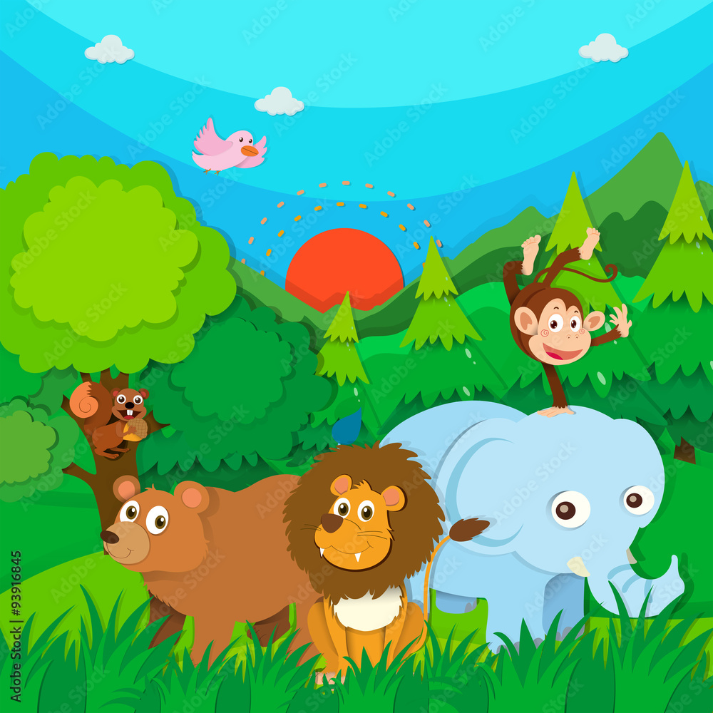 Naklejka premium Wild animals in the forest