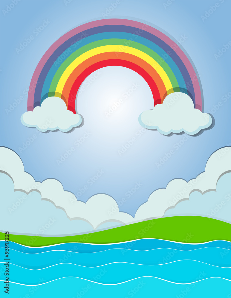 Nature scene with rainbow and river Nature scene with rainbow and river
