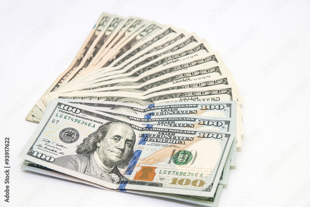 Set of 100 dollar banknotes isolated on white background with clipping path Set of 100 dollar banknotes isolated on white background with clipping path