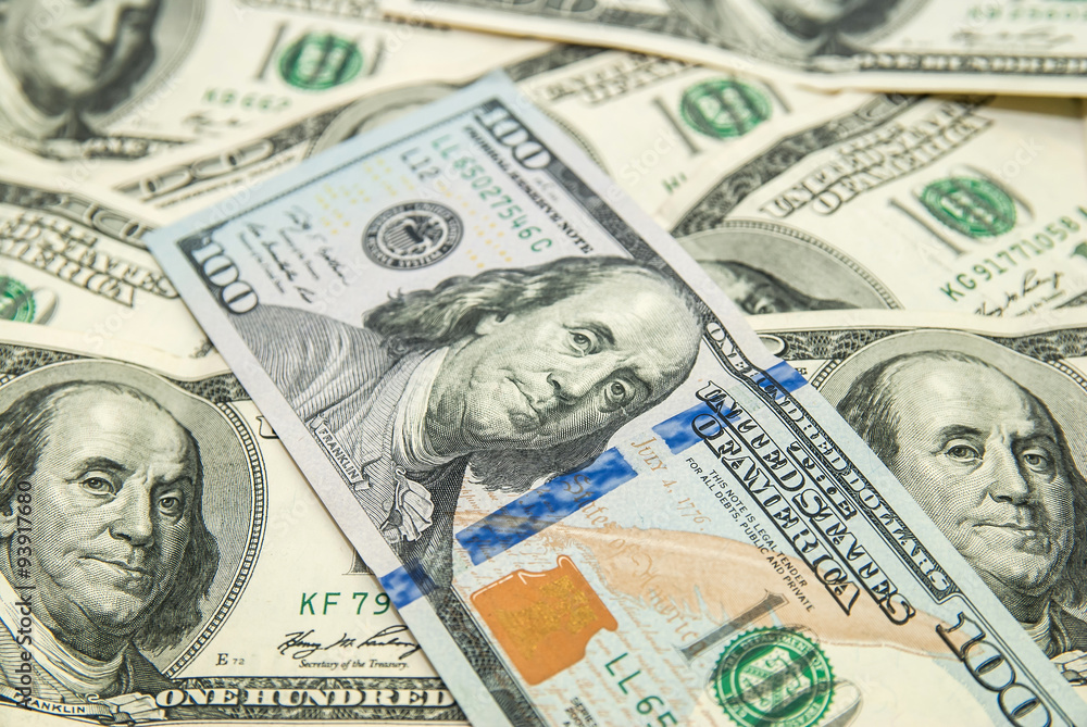 closeup One hundred usa dollars pile as background closeup One hundred usa dollars pile as background