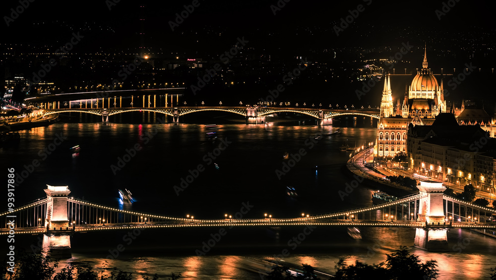 night view on Danube in Budapest
