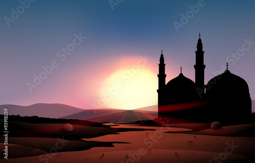 Nature scene with mosque during sunset