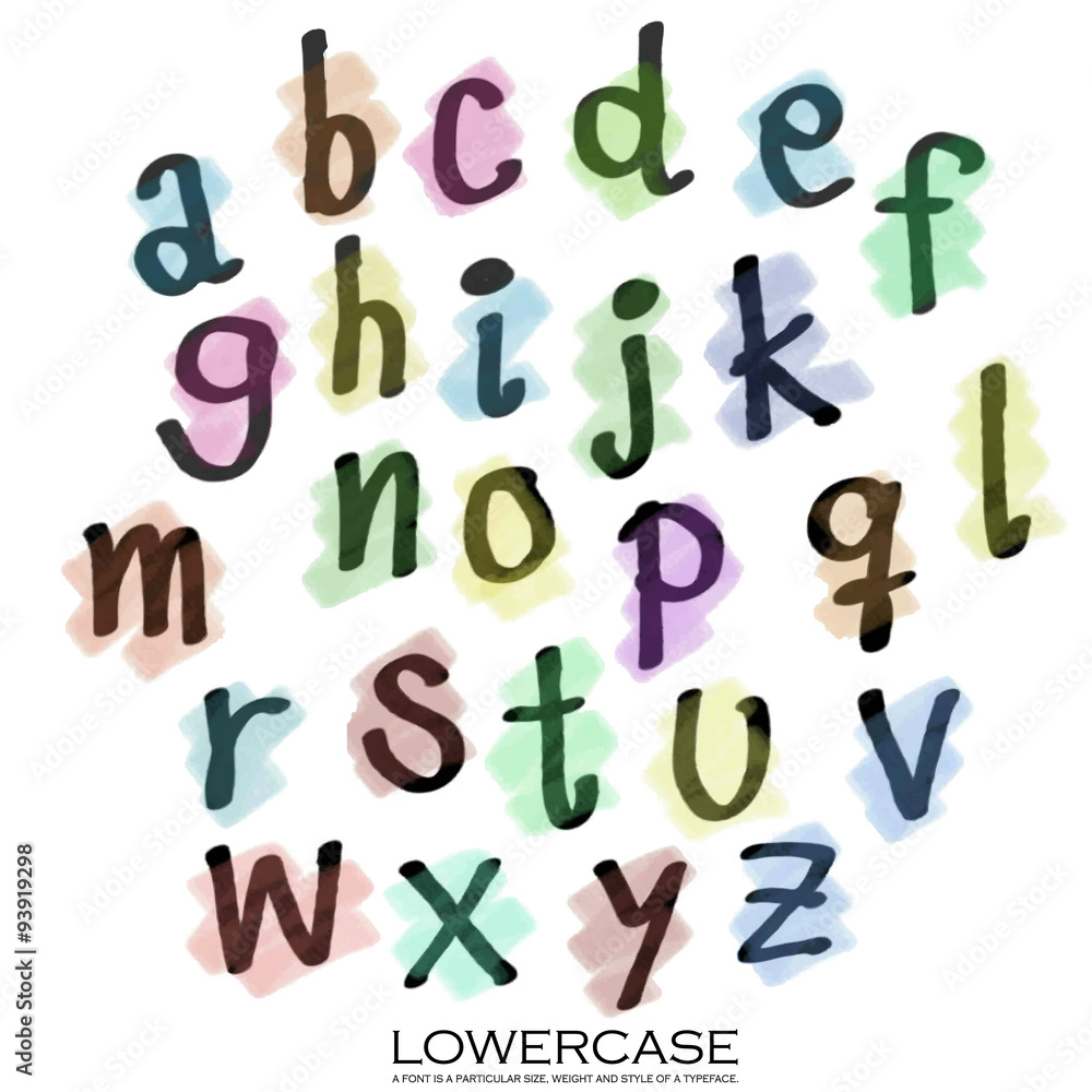 Black colorful alphabet lowercase letters.Hand drawn written wit Black colorful alphabet lowercase letters.Hand drawn written wit